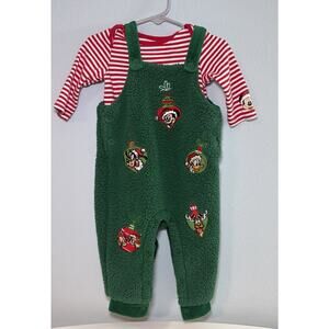 Disney Baby Christmas Mickey & Friends Overall Set 3-6 Mo Green Red